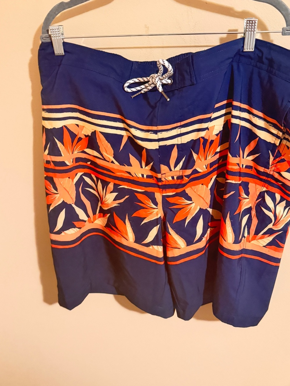 Sonoma Blue Swim Trunks with Orange and Cream Leaf Motif